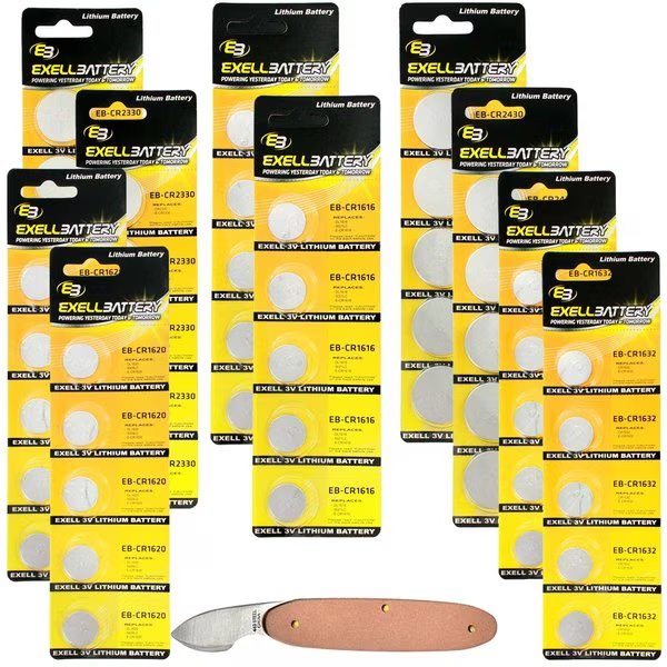 51pc Essential Batteries Kit CR1632 CR1620 CR1616 CR2330 CR2430 & Watch Opener, Exell Battery, Mfr#: EB-KIT-126